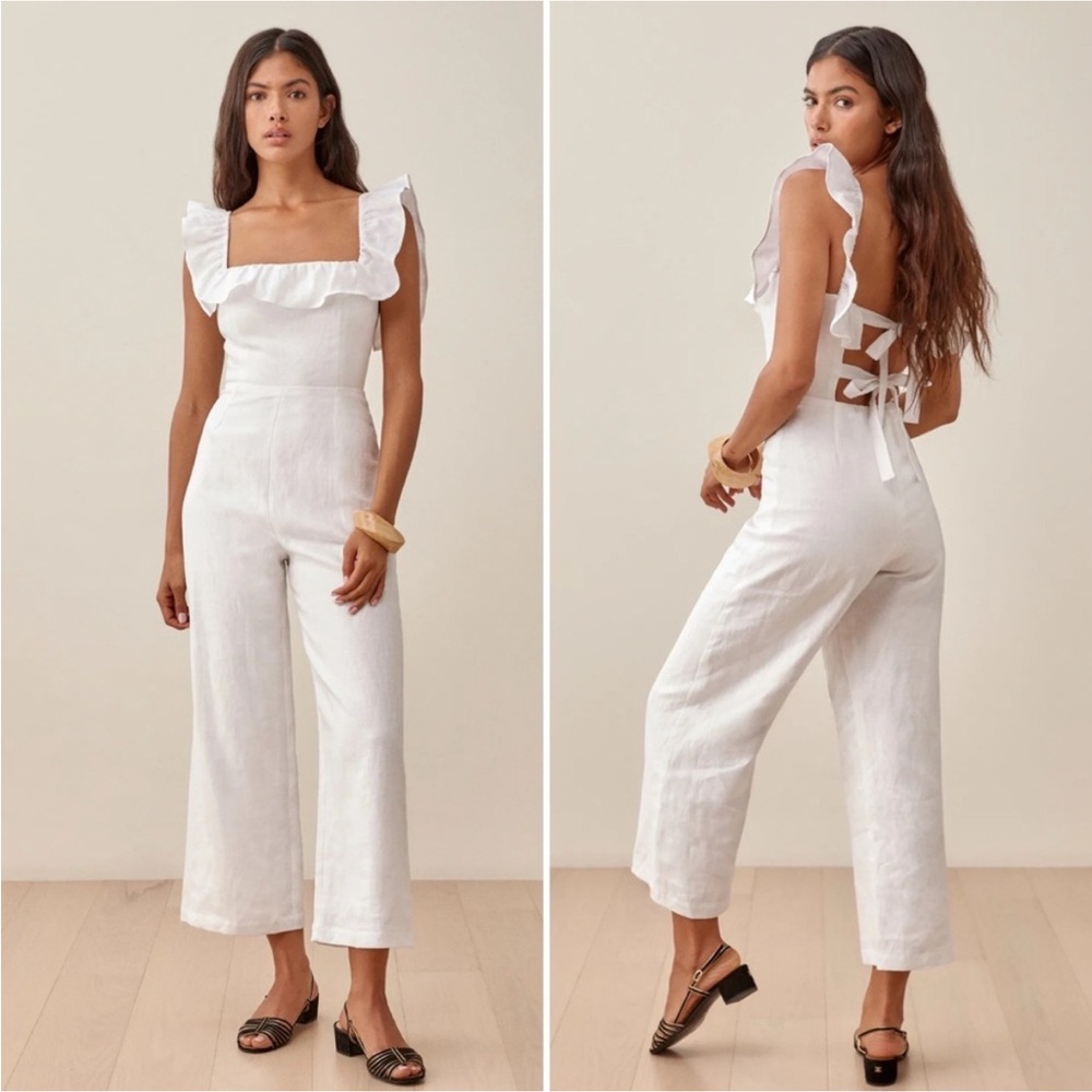 Reformation Juniper White Linen Jumpsuit